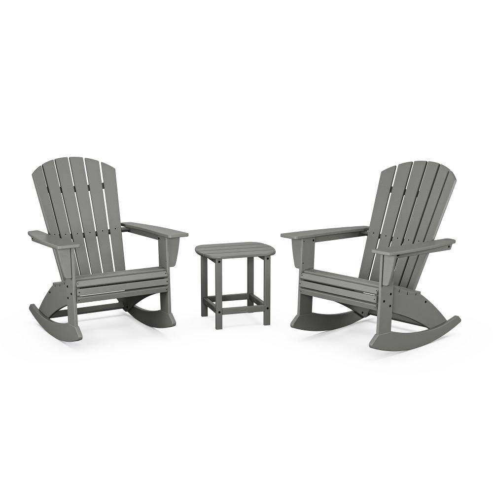 Nautical Curveback Adirondack Rocking Chair Slate Grey 3-Piece HDPE Plastic Patio Conversation Set price history on PriceWatchPro