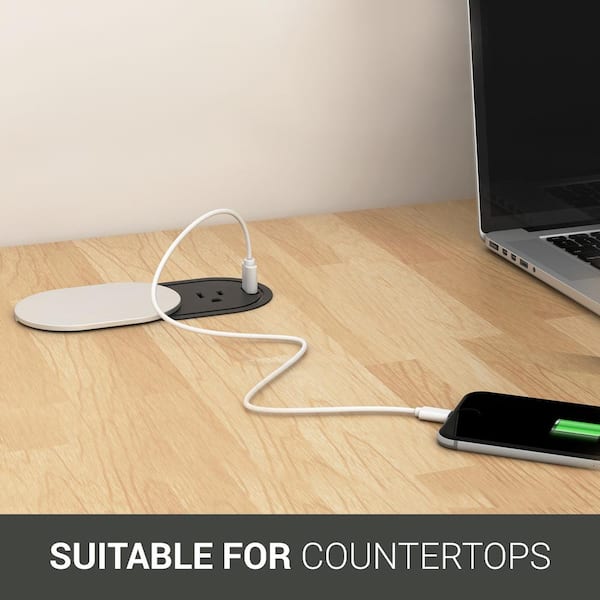 Square Desktop Grommet Office Furniture Power Outlet 2 USB Port Fits  2-2.5