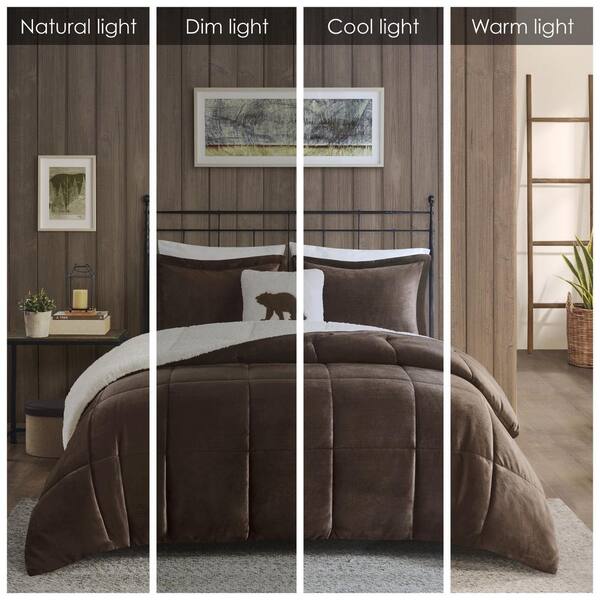Woolrich Alton 4-Piece Brown/Ivory Full/Queen Plush to Sherpa Down