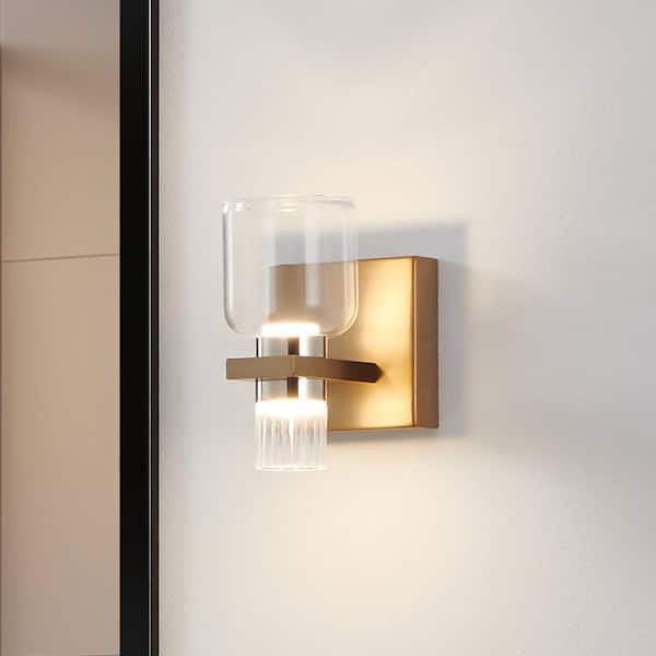 Amelia 4-inch 2-light Champagne Gold and Polished Nickel 5CCT LED Vanity Light with Clear and Clear Ribbed Glass