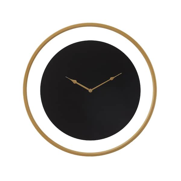 Litton Lane 24 in. x 24 in. Black Metal Wall Clock with Gold Accents