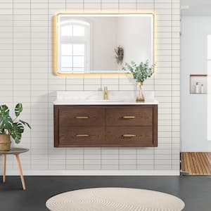 Cristo 48 in. W x 22 in. D x 20.6 in. H Single Sink Bath Vanity in Dark Brown with White Quartz Stone Top