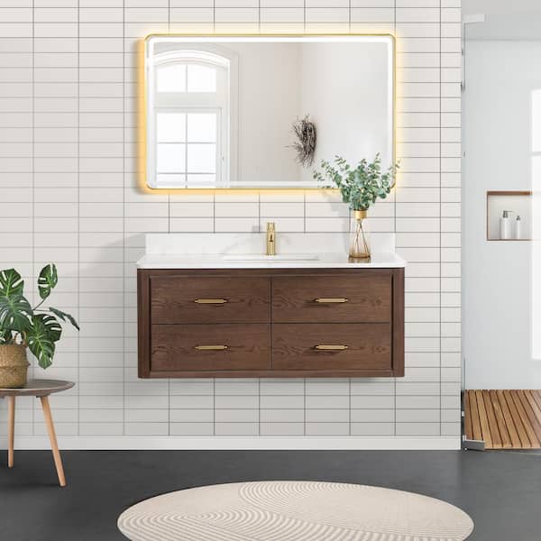 ROSWELL Cristo 48 in. W x 22 in. D x 20.6 in. H Single Sink Bath Vanity in Dark Brown with White Quartz Stone Top