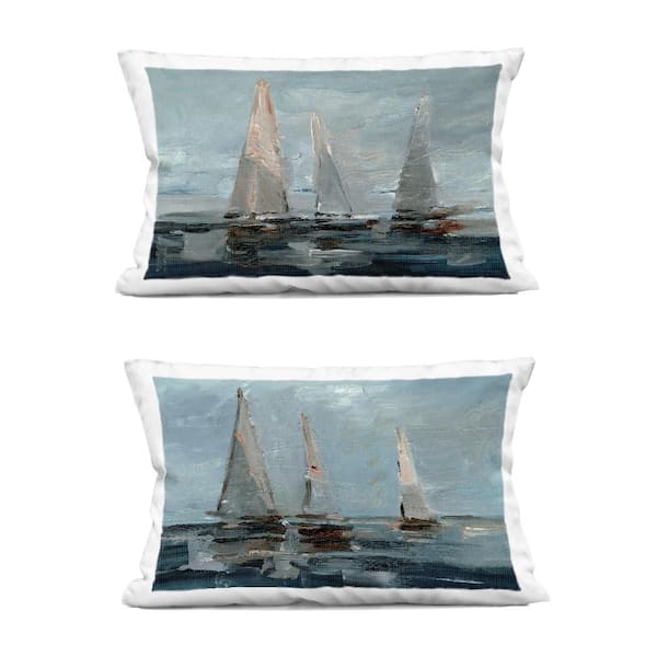 Stupell Industries Sailboat Seascape Impressions Grey Print Polyester 14 in. X 20in. Throw Pillow, Set of 2