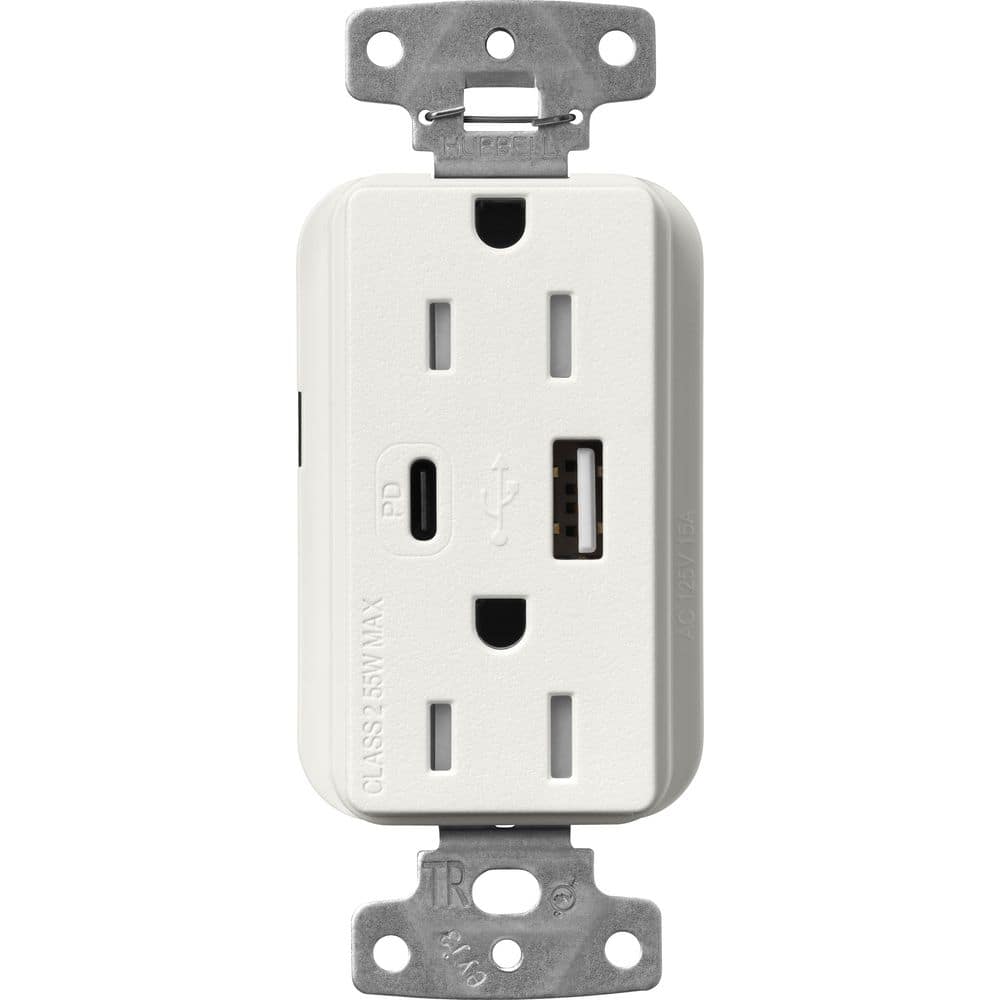 Claro 15 Amp Tamper Resistant USB Type A/C Duplex Receptacle, Decorator Style Outlet Satin Finish, SCR-15-ACTR-RW, White price history on PriceWatchPro