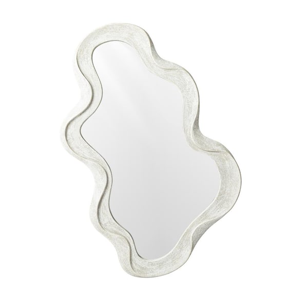 Glitzhome 19.50 in. W x 31.75 in. H Washed White Wood Frame Wavy Wall Mirror