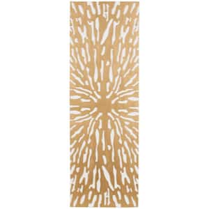 16 in. x 48 in. Wooden Gold Abstract Carved Starburst Wall Decor with White Backing