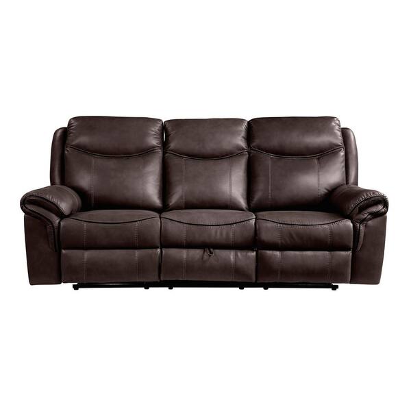 EVERGLADE HOME Creeley 88.5 in. Round Arm Faux Leather Straight in Brown