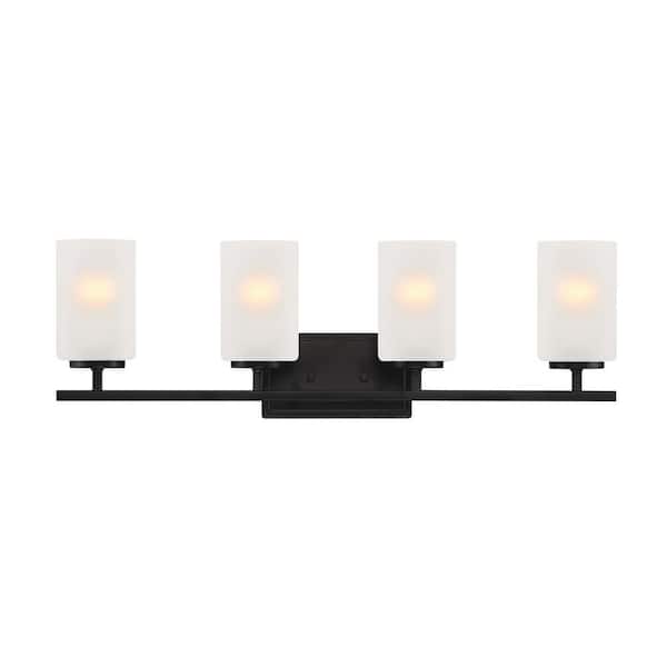 Designers Fountain Carmine 28 in. 4-Light Matte Black Modern Vanity Light with Etched Glass Shades