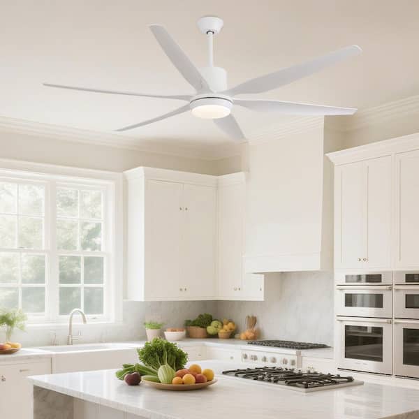 Keazile 66 in. White Modern Downrod Mount Ceiling Fan with