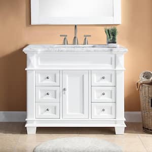 Dorian 42 in. W x 22 in. D x 35.63 in. H Single Sink Freestanding Bath Vanity in Matte White with Carrara Marble Top