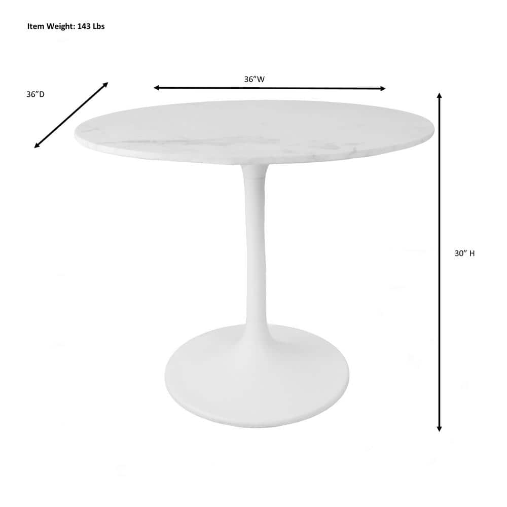 Enzo 36" White Marble Top Pedestal Dining Table