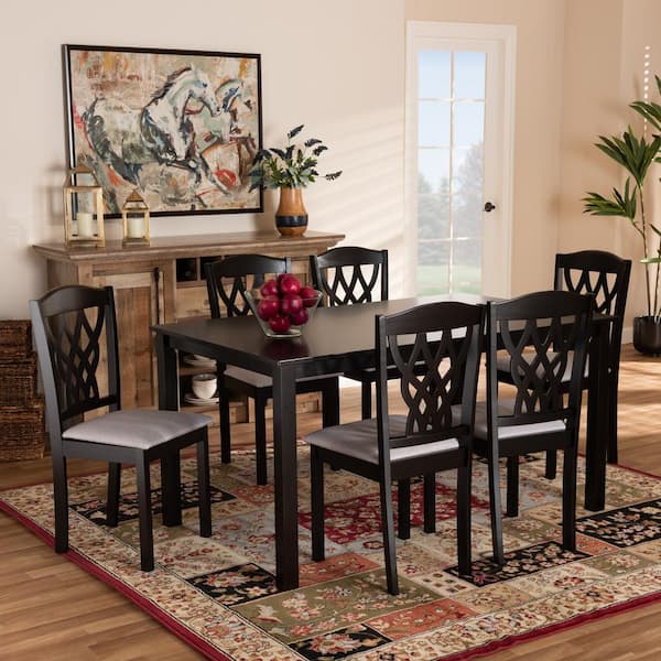 Baxton Studio M 7 Piece Grey And, Gray And Dark Brown Dining Room Set