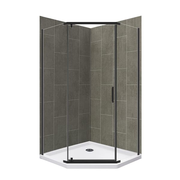 CRAFT + MAIN Cove 38 in. L x 38 in. W x 78 in. H Corner Shower Stall/Kit with Corner Drain in Quarry and Matte Black