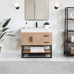 Bianco 36 in. W x 22 in. D x 34 in . H Single Sink Bath Vanity in Light Brown with White Composite Stone Top