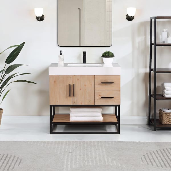 Elegant Furniture Timeless Home 36 in. W Single Bathroom Vanity in Clear Mirror with Vanity Top in White with White Basin