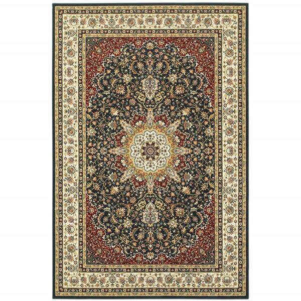 Navy and Ivory 2 ft. x 4 ft. Oriental Area Rug
