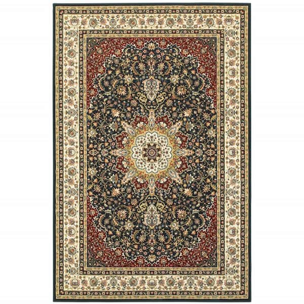 Navy and Ivory 2 ft. x 4 ft. Oriental Area Rug