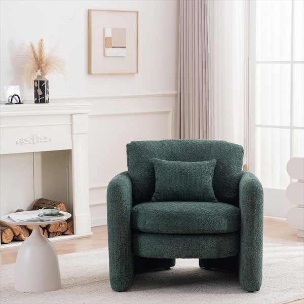 Modern Rounded Accent Arm Chair Green Chenille Barrel Chair for Living Room, Home Office