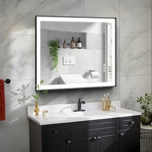 28 in. W x 36 in. H Rectangular Black Framed Anti-Fog LED Dimmable 3CCT Light Modern Wall Bathroom Vanity Mirror