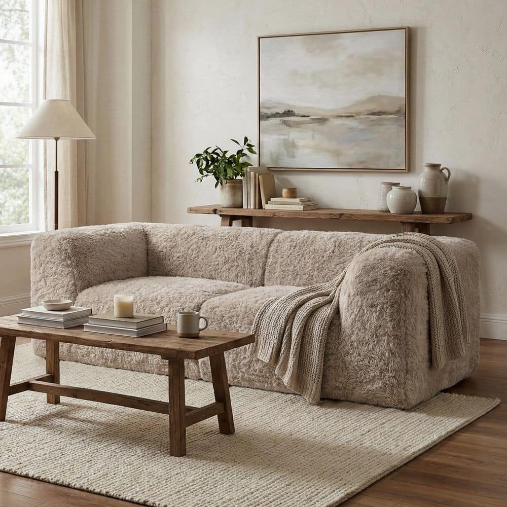 Furniture of America Getty 80 in. Solid Faux Fur Fabric 2-Seater
