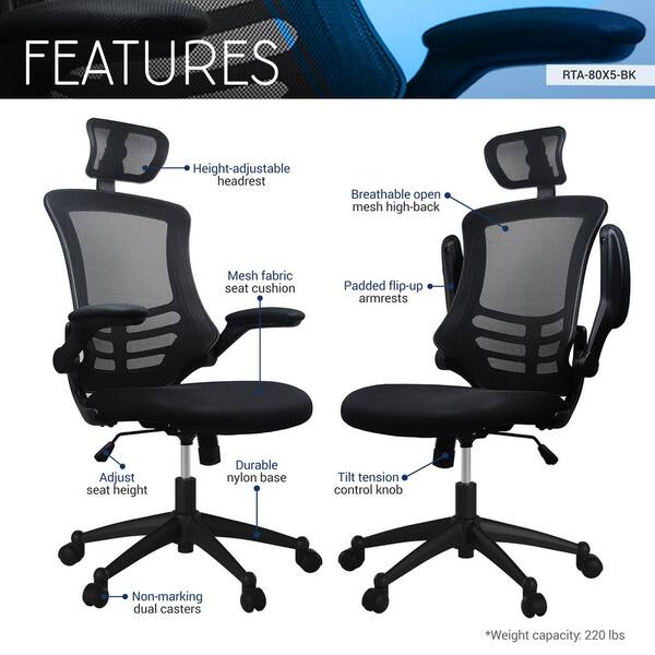 techni mobili mesh task office chair with flip up arms
