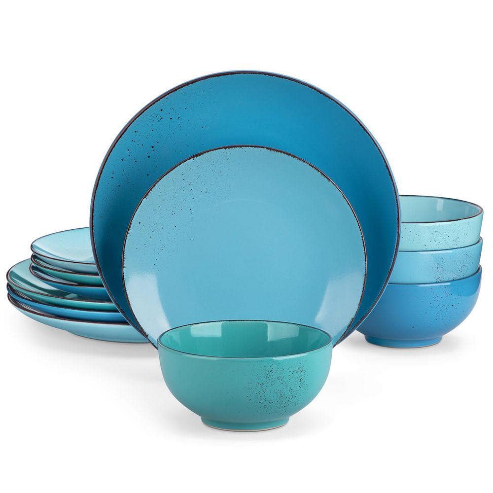 vancasso 12-Piece Multi-blue Stoneware Dinnerware Set Service for