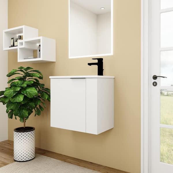 Staykiwi 22 in. W x 13 in. D x 20 in. H Single Sink Wall Mounted Bath Vanity in White with White Ceramic Top