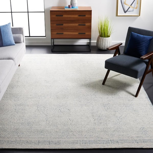 Abstract Ivory/Blue 12 ft. x 18 ft. Geometric Area Rug