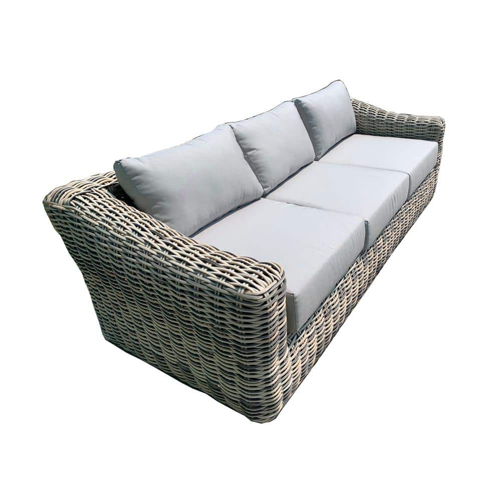 Hawaii 1-Piece Wicker Outdoor Sofa with Olefin Light Gray Cushions