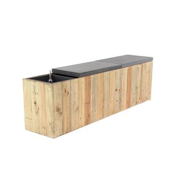 Light Brown Wood Plank-Style Planter Bench with Gray Accents