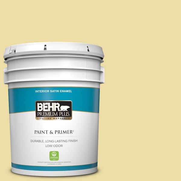 BEHR PREMIUM PLUS 5 gal. #PPU8-12 Refreshing Tea Satin Enamel Low Odor Interior Paint & Primer
