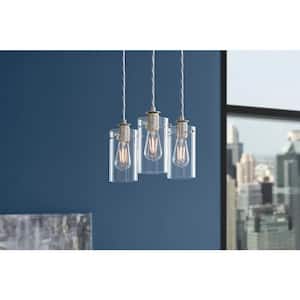 Regan 3-Light Brushed Nickel Pendant Hanging Light with Clear Glass Shades, Industrial Kitchen Pendant Lighting