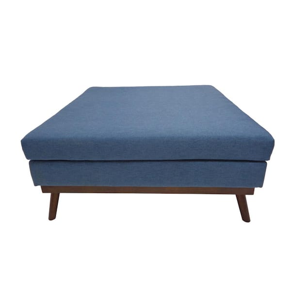 Noble House Paola Mid-Century Modern Blue Fabric Ottoman