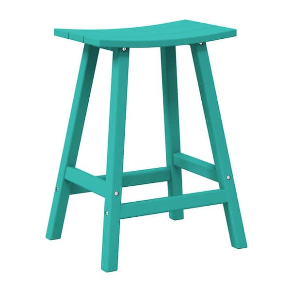WESTIN OUTDOOR Franklin Turquoise 24 in. Poly HDPE Fade Resistant Outdoor Patio Saddle Seat Counter Height Bar Stool