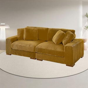 89 in. Square Arm Polyester Corduroy Upholstery Rectangle Reversible Cushions Deep-Seated Sectional Sofa in. Yellow