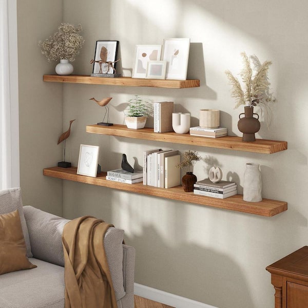 36 in. W x 6.7 in. D Oak Wood Floating Shelves for Wall (Set of 2