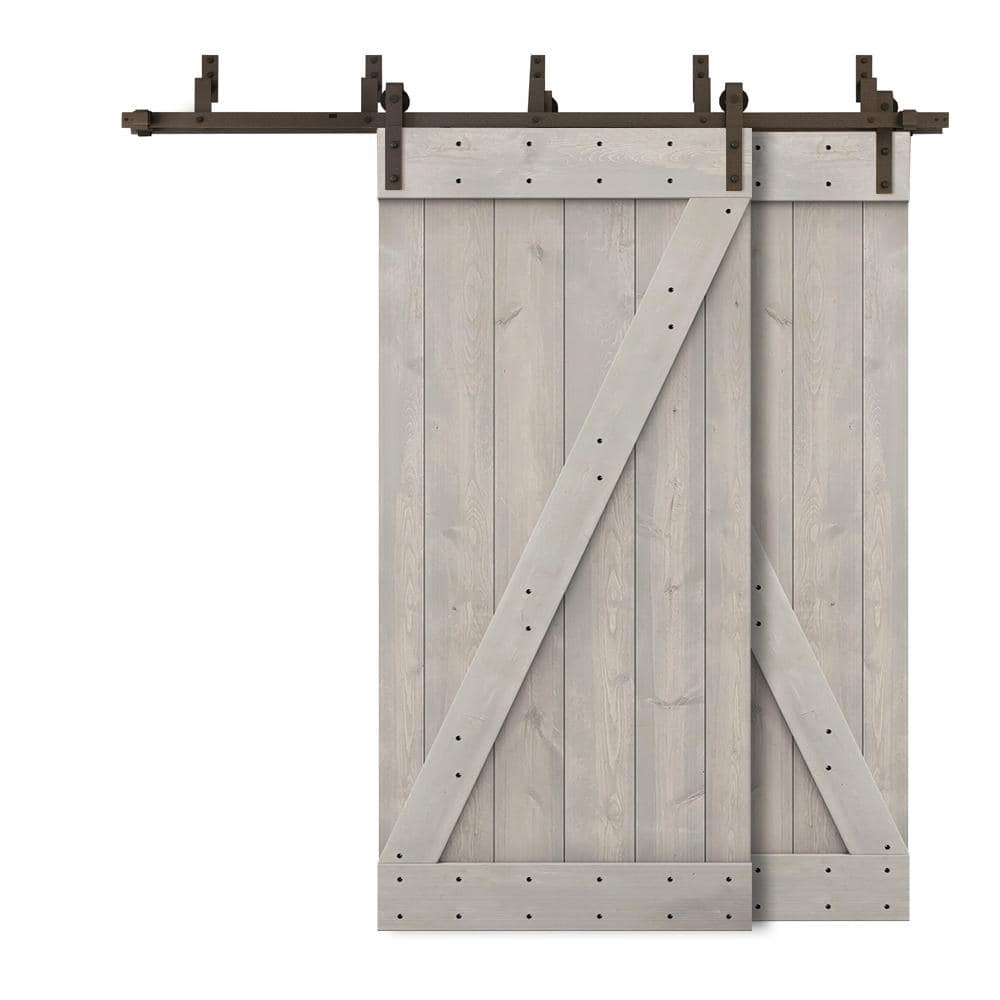 44 in. x 84 in. Z-Bar Bypass Silver Gray Stained DIY Solid Wood Interior Double Sliding Barn Door with Hardware Kit price history on PriceWatchPro