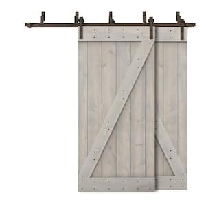 44 in. x 84 in. Z-Bar Bypass Silver Gray Stained DIY Solid Wood Interior Double Sliding Barn Door with Hardware Kit