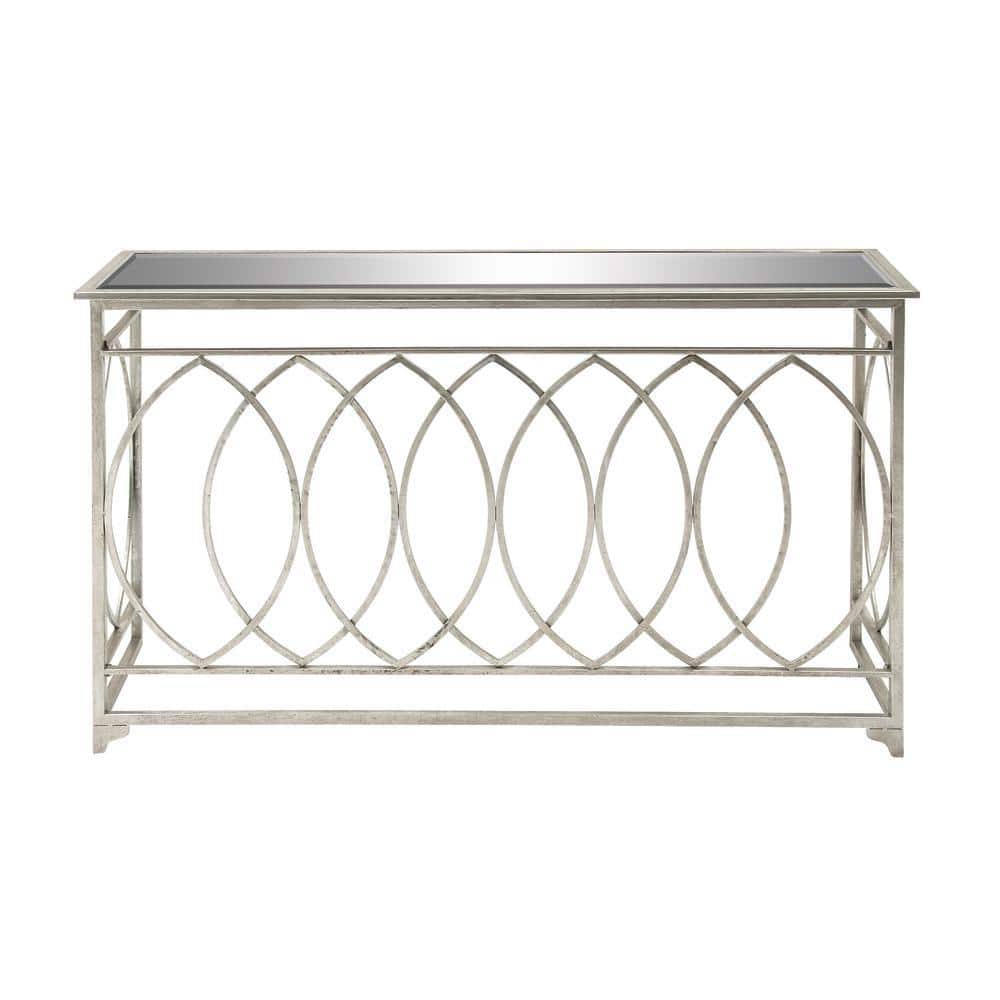 Silver Metal and Glass Geometric Console Table