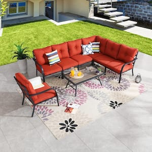 8-Piece Metal Patio Conversation Set with Red Cushions