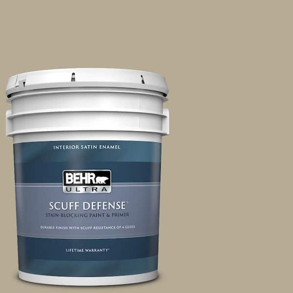 BEHR ULTRA 5 gal. #N330-4 Explorer Khaki Extra Durable Satin Enamel Interior Paint & Primer