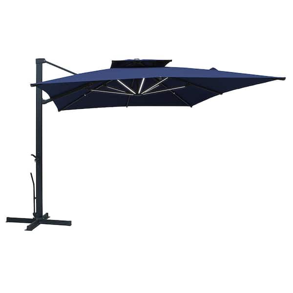 Boyel Living 10 x 13 ft. 360° Rotation Double Top Rectangular Cantilever Patio Umbrella With Removable Light in Navy Blue