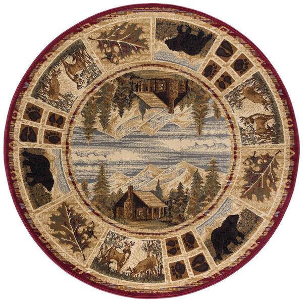 Tayse Rugs Nature Lodge Red 8 ft. Round Indoor Area Rug