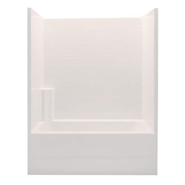 Everyday 60 in. x 32 in. x 76 in. 1-Piece Bath and Shower Kit with Right Drain in Biscuit