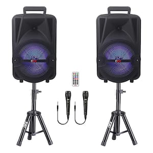 Rechargeable Portable Bluetooth Speakers with Microphone and Stands, 2-Pack