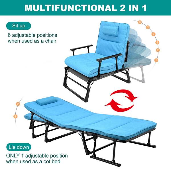 Slsy Folding Chair for Bedroom and Living Room, 3 in 1 Folding Lounge Chair  with Removable Cushion for Indoor Outdoor, Folding Cots Sleeping Cots for  Adults 