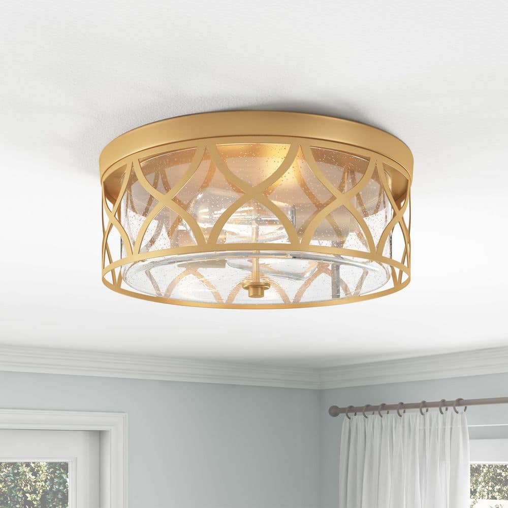 aiwen Industrial 13.77 in. 2-Light Gold Farmhouse Flush Mount