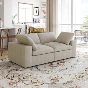 80.3 in. Modular Square Arm 2-Piece Linen Rectangle Loveseat Sectional Sofa Couch in. Khaki