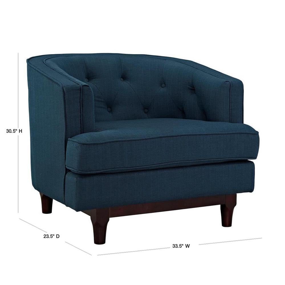 Azure Barrel Wood Armchair with Deep Button Tufting